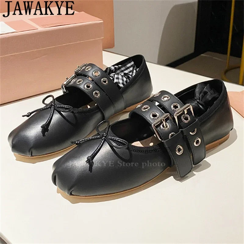 Summer New Eyelet Buckle Doudou Shoes Women Round Toe Fashion Ballet Flat Shoes 2024 Hot Sale Luxury Brand Walk Shoes Woman