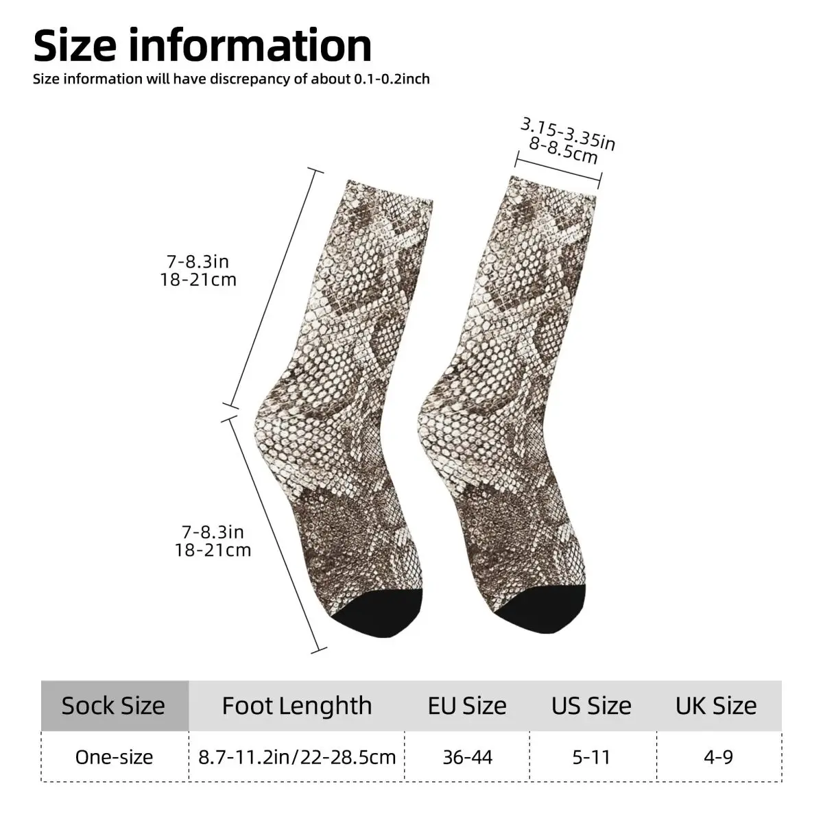 Snake Skin Animal Pattern Socks Harajuku Sweat Absorbing Stockings All Season Long Socks for Unisex Valentine's Day Gifts