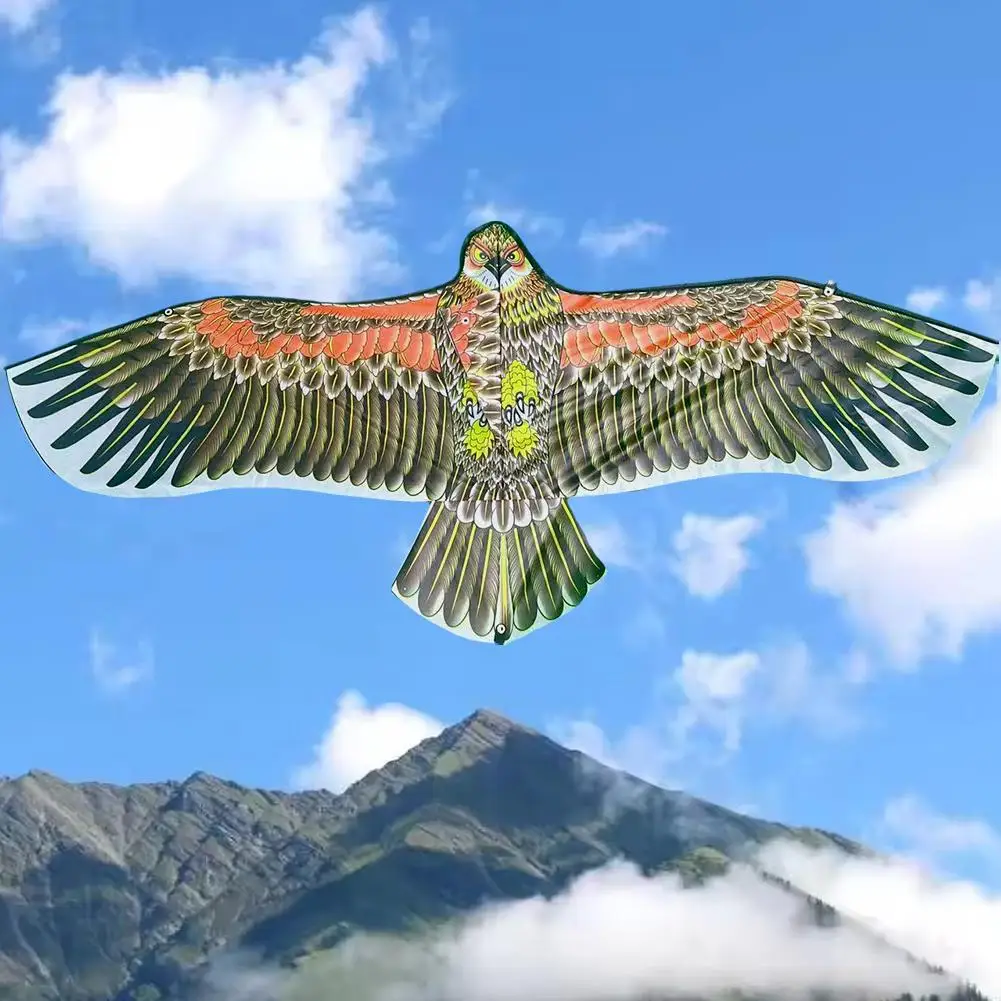Cerf-volant d'aigle plat avec ligne de cerf-volant de 30 mètres pour enfants, cerf-volant d'oiseau volant, jouets d'extérieur, jouets en tissu de jardin pour enfants, aigle K Y0x3