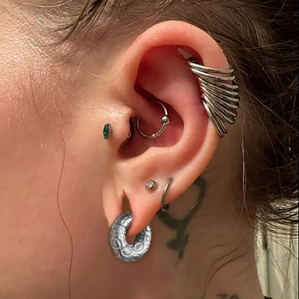 Giga 1/2PCS Vintage Fossil Design Ear Weights Hanger Gauges Stretched For Earlobe 0g(8mm) Stainless Steel Piercing Body Jewelry