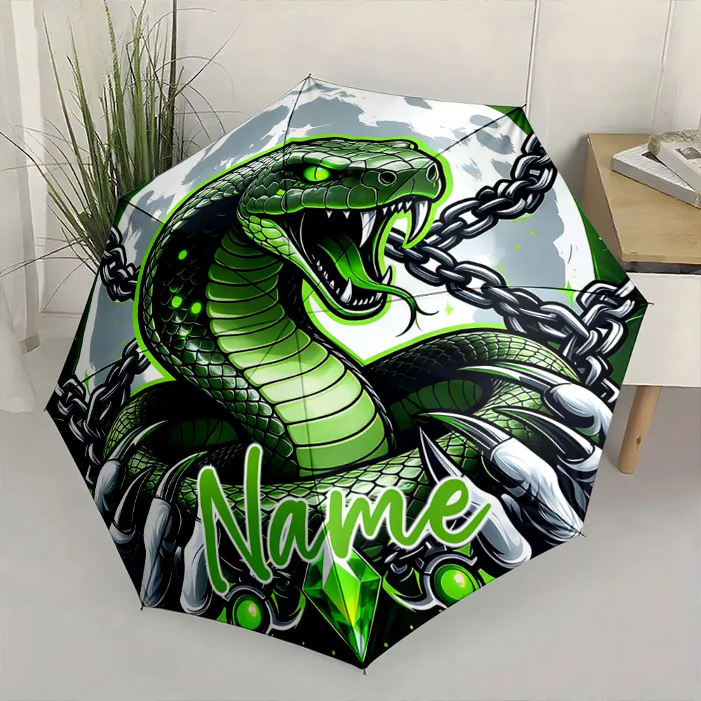 Custom Name Umbrella Striking Snake Design on Umbrella Print 8 Iron Ribs Folding Umbrella Auto-Open Fashion Sunshade