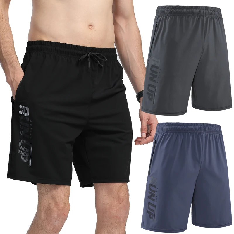 Men Casual Shorts Ice Silk Sport Summer Thin Shorts Print Run Quick Dry Zipper Sweatpants Workout Gym Short Zipper Pocket Short