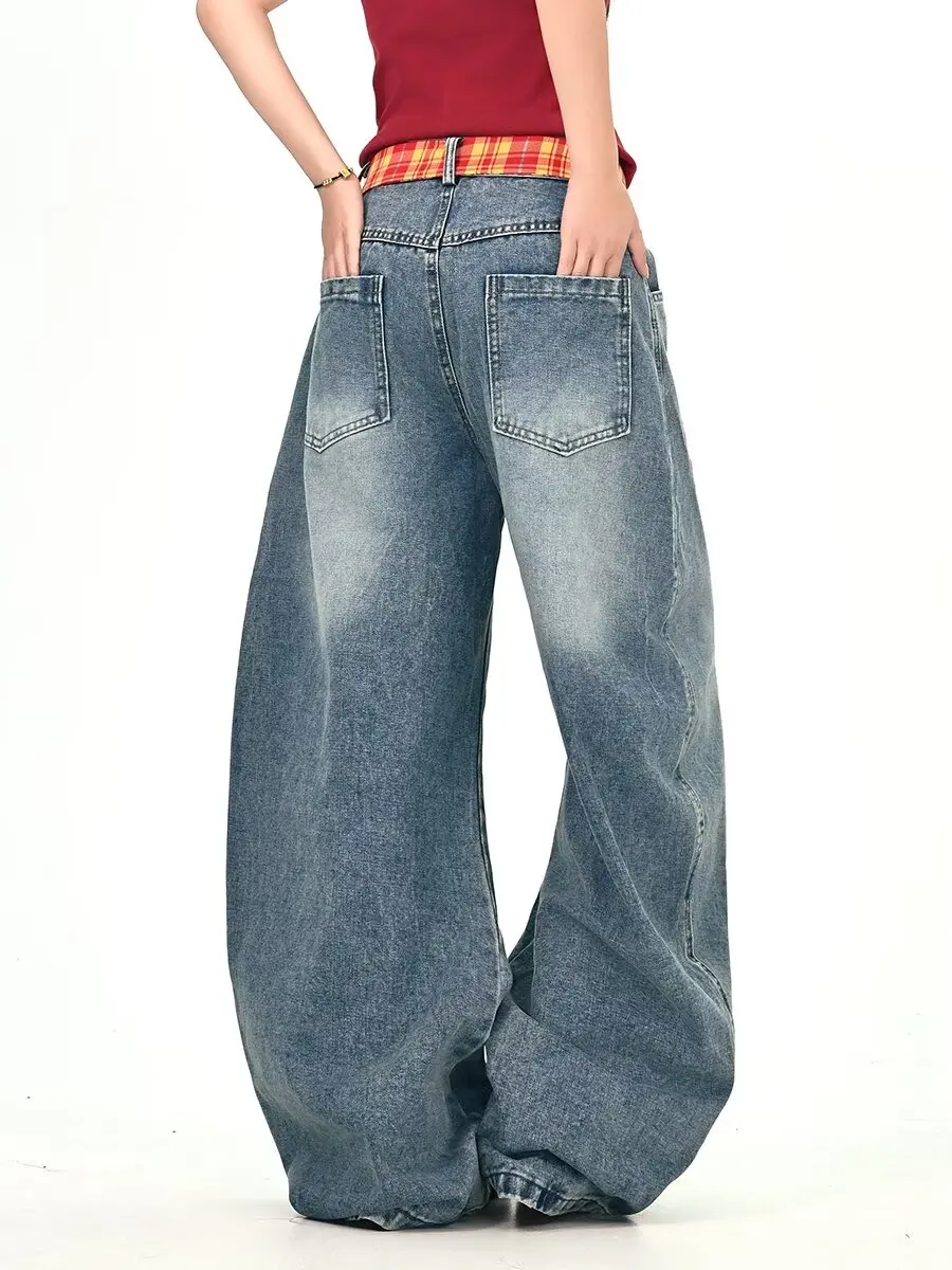 Y2K Fashion Retro Cartoon Embroidered Women Wide-leg Jeans Casual Harajuku Loose Pants Street Personality High-waisted Jeans New