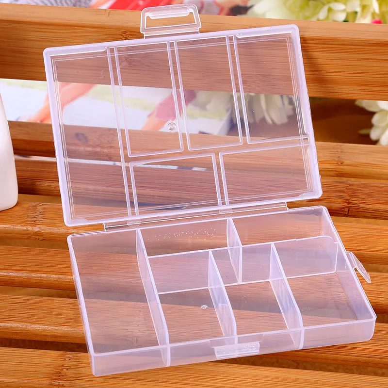1 Stück 6 Gitter Fächer Kunststoff Transparent Organizer Jewel Bead Case Cover Container Aufbewahrungsbox für Schmuck Pille Münze Divers