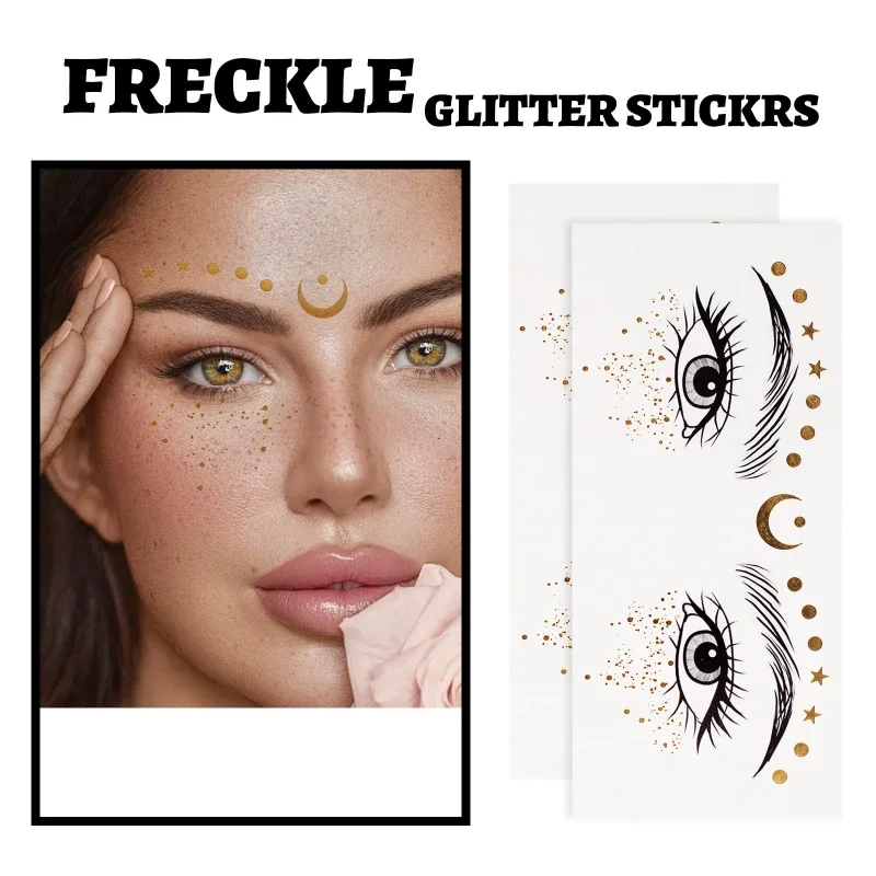 

1 шт. металлическое излучение, золото, серебро, поддельные веснушки, временные татуировки, наклейки, горячее тиснение, веснушки, пластыри для макияжа, макияж для лица