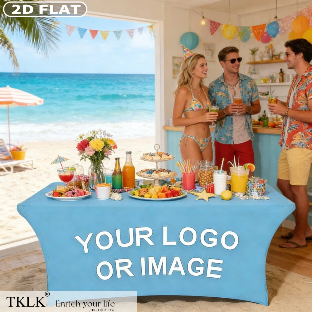 2D FLAT 1pc Custom Logo Stretch Spandex Table Cover - Personalized with Photo/Text/Logo, Professional Tablecloth for Trade Shows