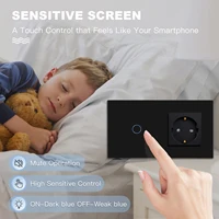 BSEED 1/2/3Gang Touch Switches 1Way Light Switch With EU Wall Sockets USB Type-c Power Outlets Glass Panel Black - Image 2