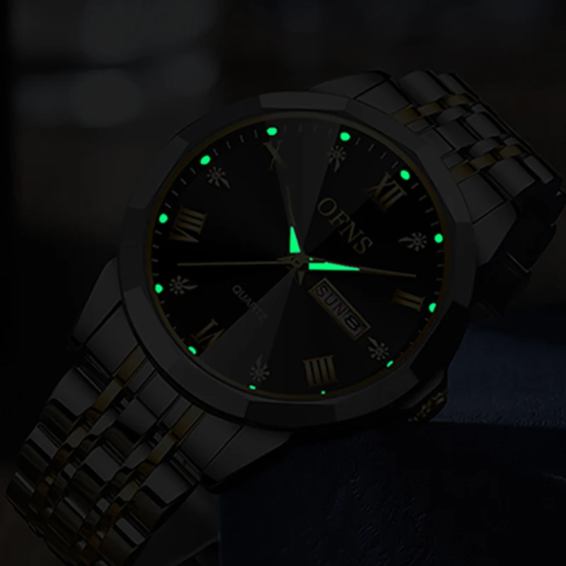 OFNS Top Brand Luxury Fashion Couple Quartz Watches Men Lady Stainless Steel Watches for Women Waterproof Quartz Wristwatch