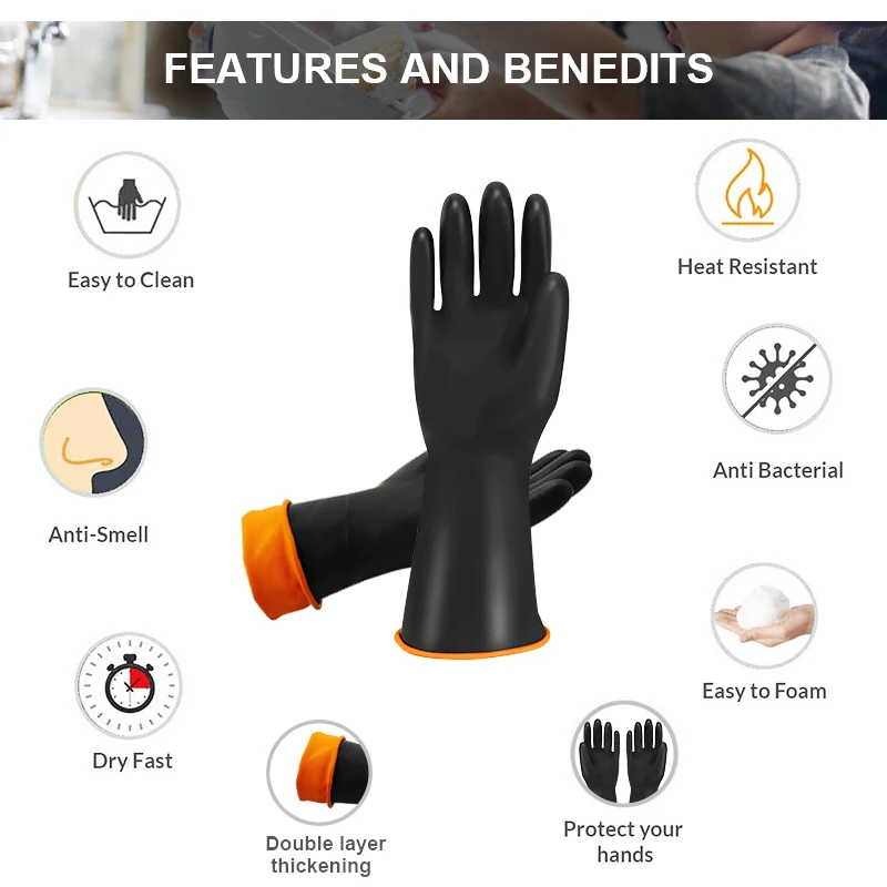 1PCS Work Safety Gloves Rubber Gloves Heavy Duty Chemical Resistant Acid Oil Resistant Latex Gloves For Home kitchen accessories