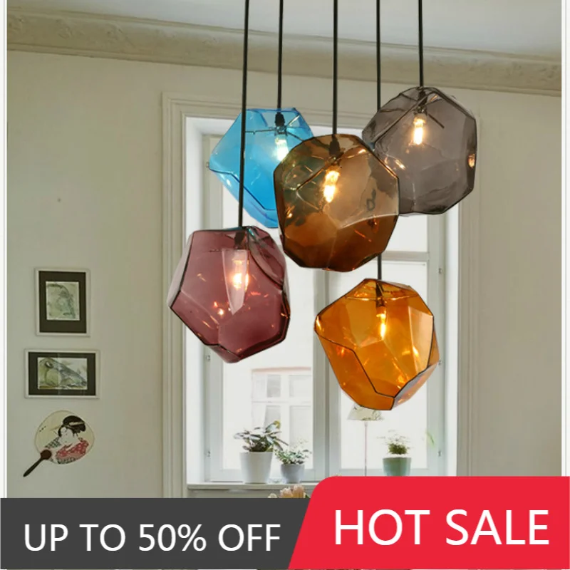 Modern Pendant Lamp Led Nordic Stained Glass Minimalist Living Bedroom Restaurant Bar Indoor Home Decor Lighting Fixture Lights