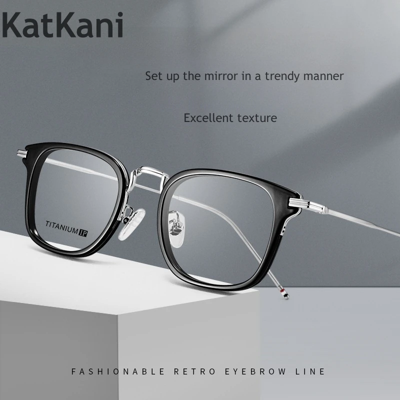 KatKani   New Fashion Casual Pure Titanium Full Frame Round Men's Eyeglass Frame Optical Prescription Glasses Frame 8022