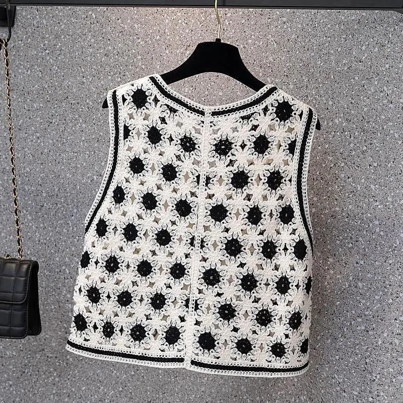 Crochet Hollow Knitted Vest Spring Summer 2023 New Retro Ethnic Style Vest Tank Top Women