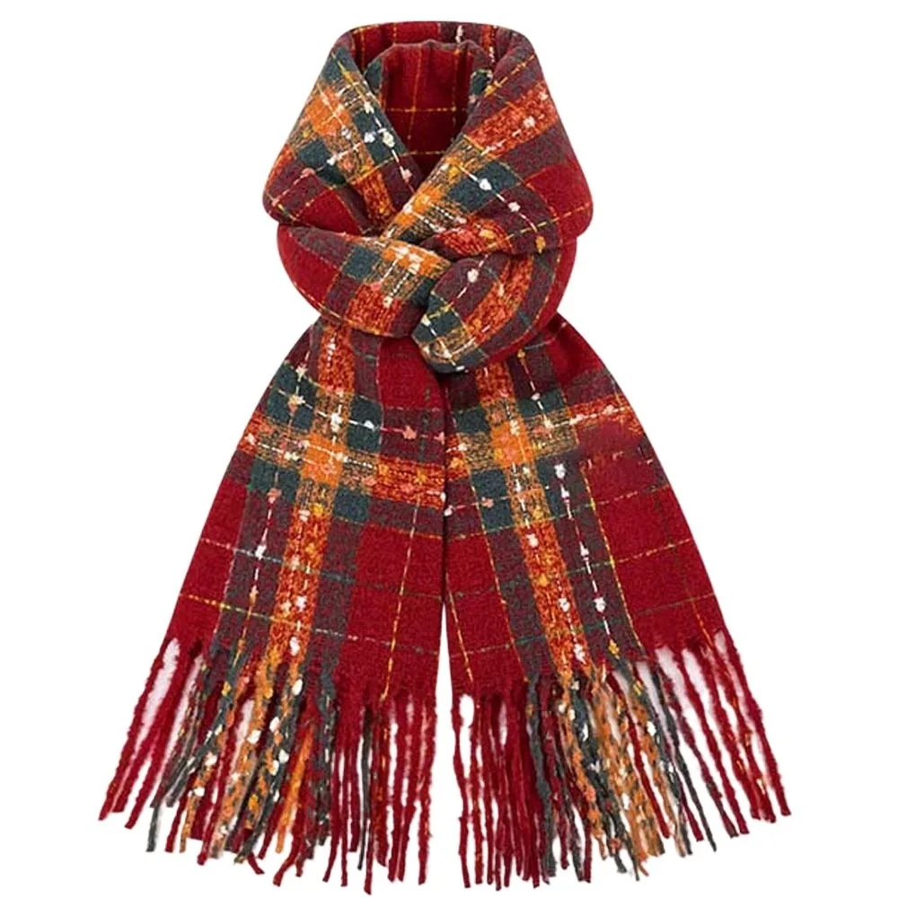 

Gifts Soft Plaid Knitted Scarf Cold-proof Classic Long Tassel Neckscarf Korean Style Polyester Women Thickened Scarf Christmas