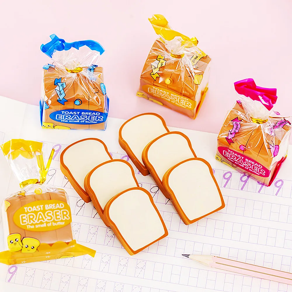 Creative Cute Toast Bread Eraser Student Stationery Kids Birthday Party Favor Giveaway Baby Shower Pinata Filler