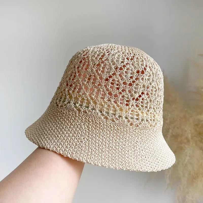 Summer Knitted Fisherman Hat for Women Breathable Sun Protection and Sunshade Hat Fashionable Basin Hat for Outings