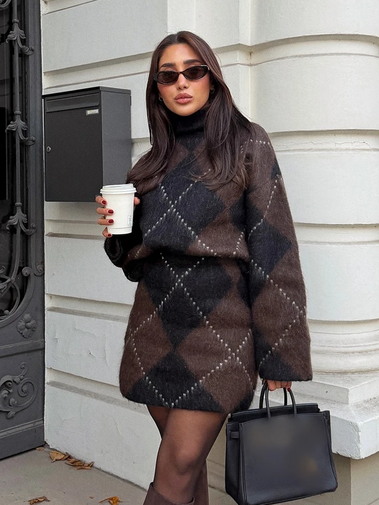 HH – costumes pour femmes, couleur unie, manches longues, manteau tricoté à simple boutonnage + Mini jupe taille haute, mode féminine, ensemble jupe élégante d'automne