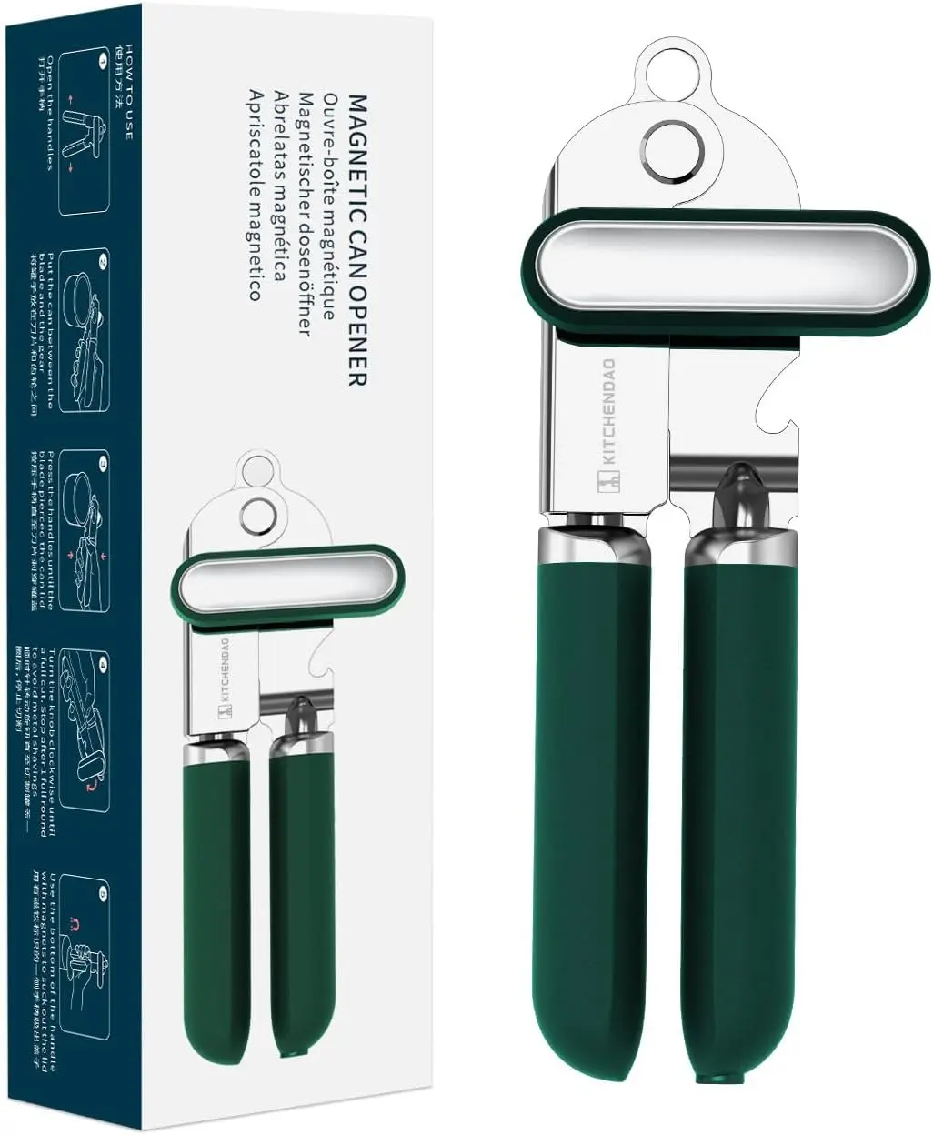 

Manual Can Opener with Sharp Blade, Magnetic Handle, Smooth Edge Cut, Soft Grip for Seniors & Arthritis, Easy to Use in Green