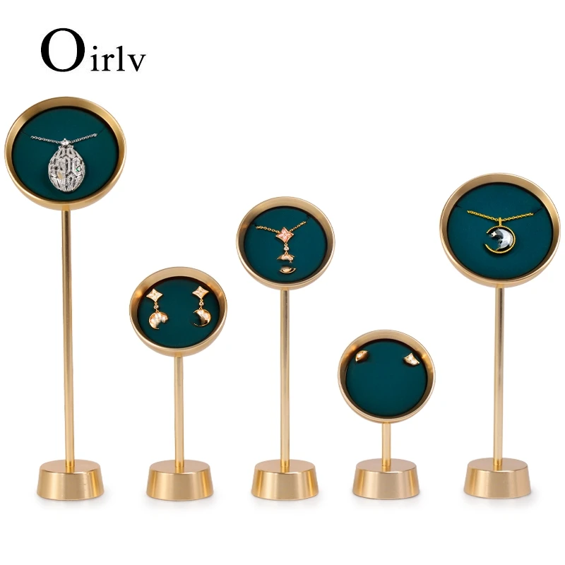 Oirlv Metal Jewelry Display Stand Green Ring Earring Necklace Holder Set Metal Jewelry Stand Holder Green Jewelry Store Display