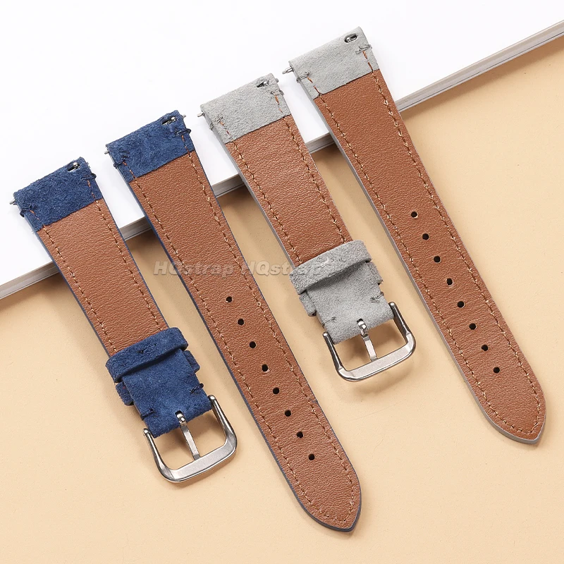 Suede Leather Strap 20mm 22mm Vintage Soft Watch Band Quick Release Wristband for Seiko for Omega Bracelet Replacement Belt