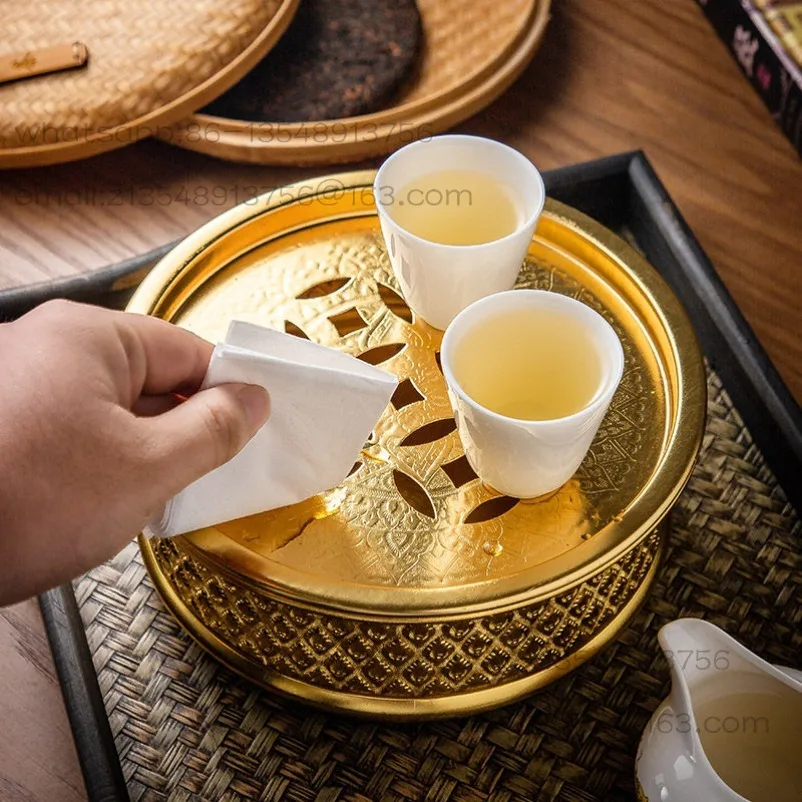 タイティンティートレイ家庭用茶海排水丸型水収集トレイオフィス会議ゲスト用乾式茶道テーブルセットトレイ