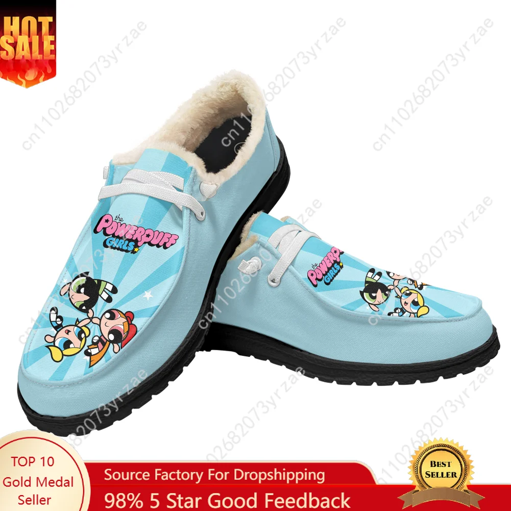 

The Powerpuff Girls Velvet Flat Shoes Mens Womens Warm Casual Shoe Indoor Outdoor Light Shoes Fashion Print Custom Couple Shoes