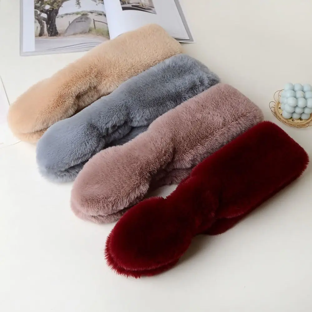 Bufanda cruzada cálida para invierno, bufanda de felpa de piel sintética de conejo de Color sólido, pañuelo grueso para el cuello, calentador de cuello para mujeres y niñas