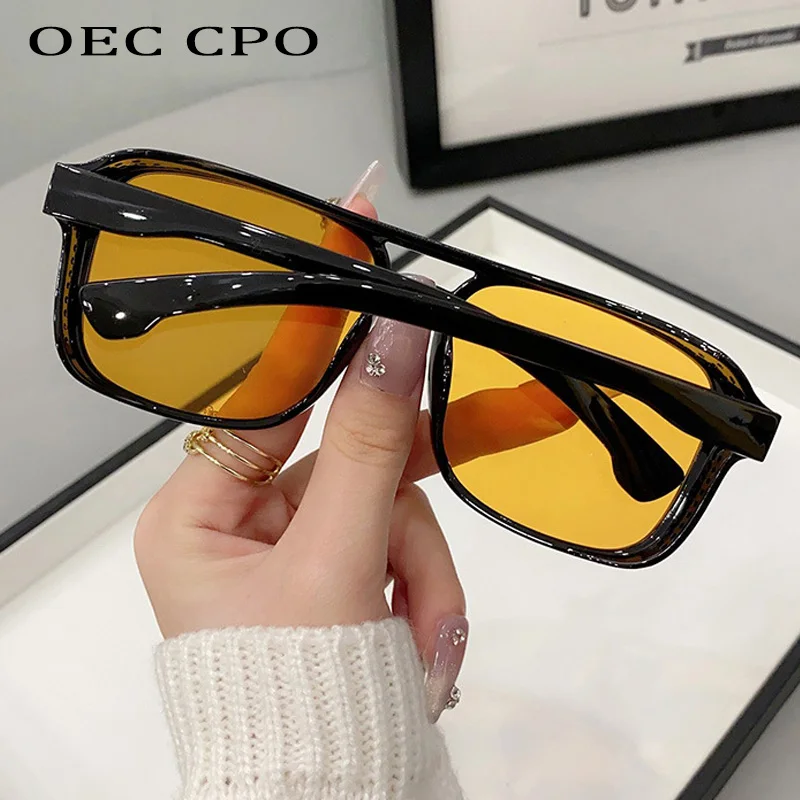 OEC CPO Square Double Bridges Sunglasses Women Retro Shades UV400 Trending Orange Yellow Sun Glasses Female Fashion Men Eyewear