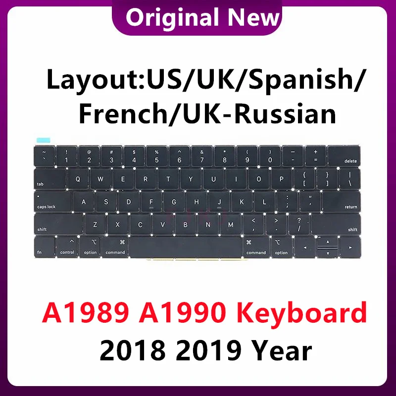 

Original New A1989 A1990 US/UK/Spanish/French/Russian Keyboard Replacement For Macbook Pro Retina 2018 Year EMC 3214 EMC 3215