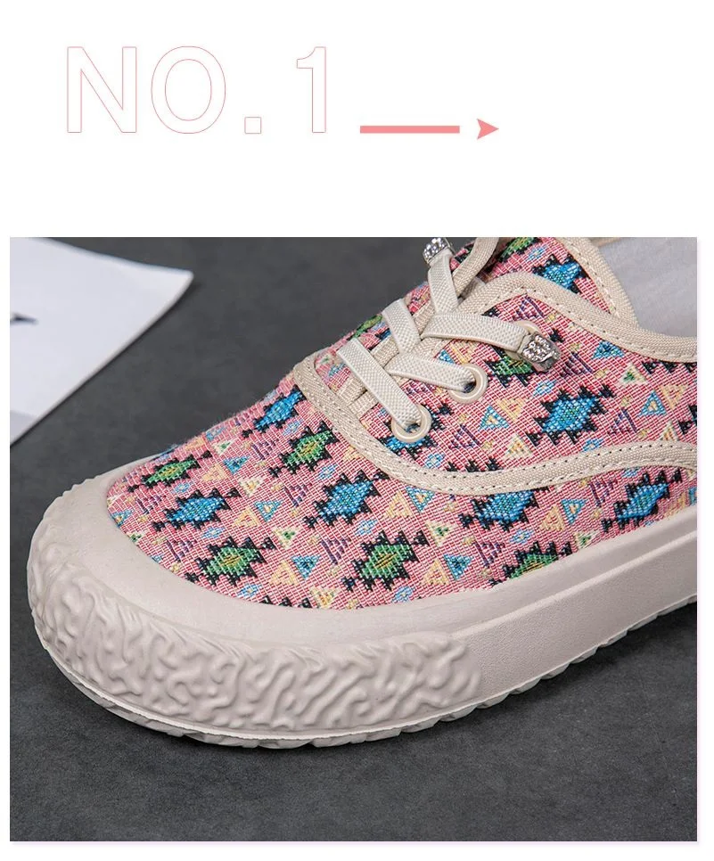New 2024 lace up canvas shoes for women geometric printed sneaker woman soft plimsolls girls trainers round toe gym sports shoes