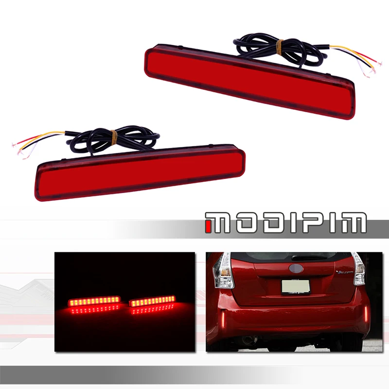 

Red LED Car Rear Bumper Reflector Tail/Brake Lights, Rear Fog Lights w/ Sequential Turn Signal For Toyota Prius V & For Scion tC