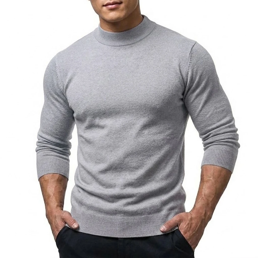 Herbst Herren Strickpullover mit Stehkragen Langarm Casual Pullover Slim Fit Einfarbig Thermo Rollkragenpullover Winterkleidung für Männer – Detail 11