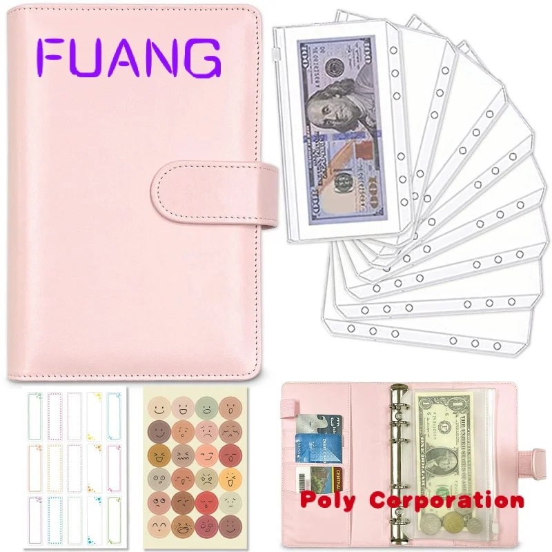 Custom  PU Leather Budget Binder With 10pcs Zipper Envelopes Pockets A6 Money Organizer Cash Binder For Money Savings Book