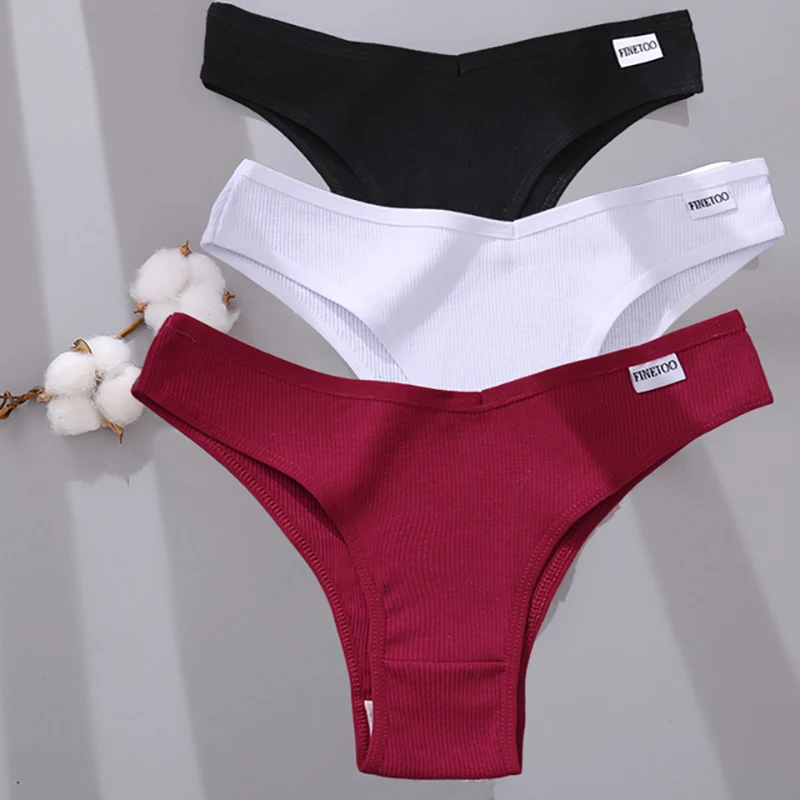 3PCS Combine Cotton Panties FINETOO Brazilian Women Panties V Waist Sexy Female Underpants Underwear Women Pantys Lingerie M-XL