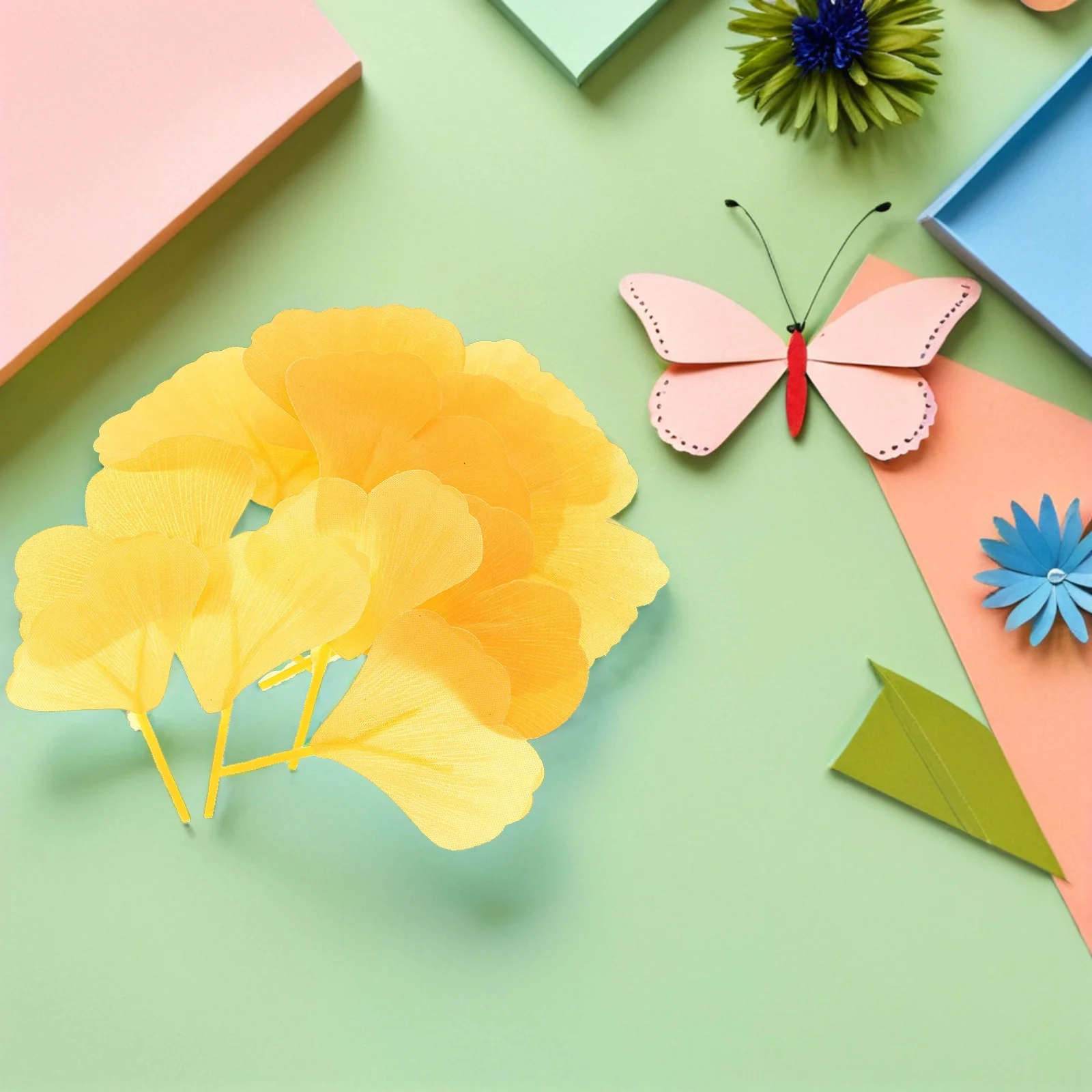 300 قطعة أوراق الجنكة المحاكاة أوراق الخريف الاصطناعية الصفراء لخريف الزفاف ديكور الزفاف دش جارلاند لوازم حفلة المنزل