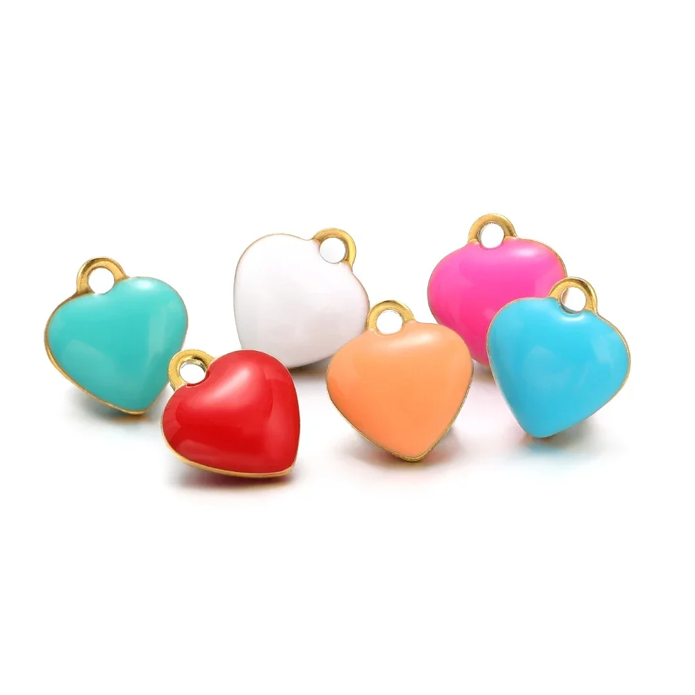 20pcs Stainless Steel Multicolor Heart Double-sided Enamel Pendants 9x8mm Heart Charms for DIY Earrings Making Necklace Findings