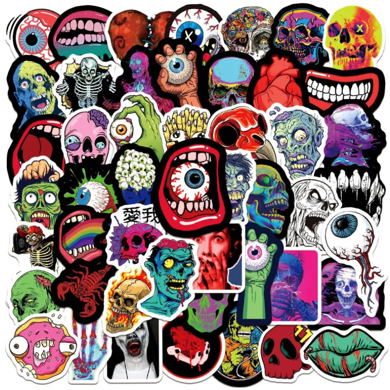 

10/30/50pcs Halloween Skull Eyeball Waterproof Skateboard Travel Suitcase Phone Laptop Luggage Stickers Cute Kids Girl Toys