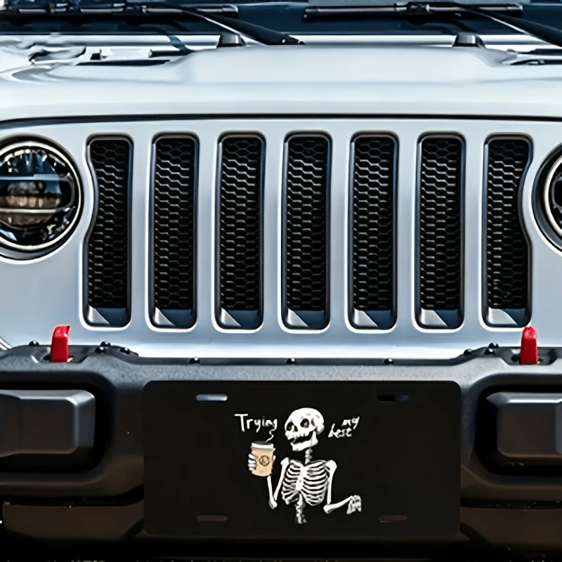 2D Flat - [Enable ] 2D Flat2D Plane, 1pc, for Decoration Solely, Fun Skull License Plate – 
