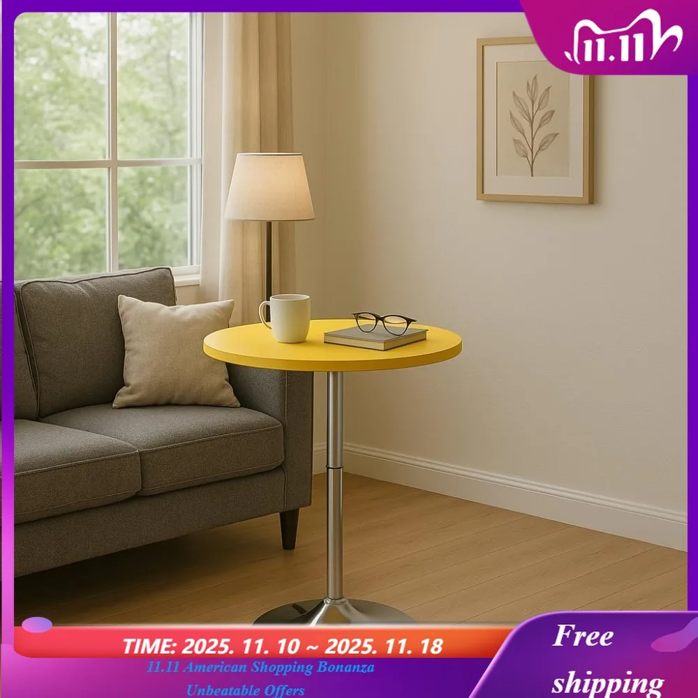 

23.5" Round Adjustable Height Bar Table, 27.5"-36" Range, 360° Swivel MDF Top Pub Table for Dining, Café, Cocktail Customized