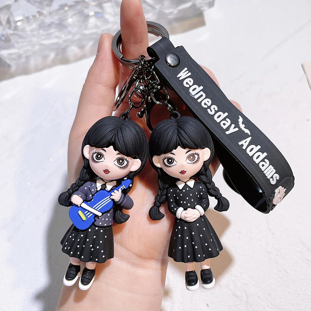 Horror Wednesday Addams Silicone Keychain Toy Thing Hand Home Decor Keychain Doll Schoolbag Pendant Halloween Toy Costume Props