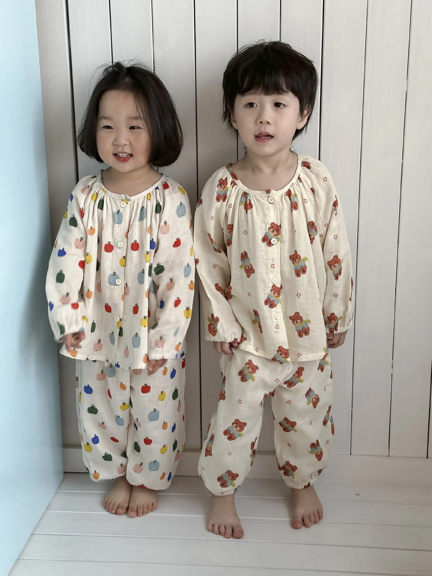 

2024 Spring New Children Long Sleeve Home Clothes Set Boy Girls Cartoon Print Tops + Pants 2pcs Pajamas Suit Cotton Kids Outfits