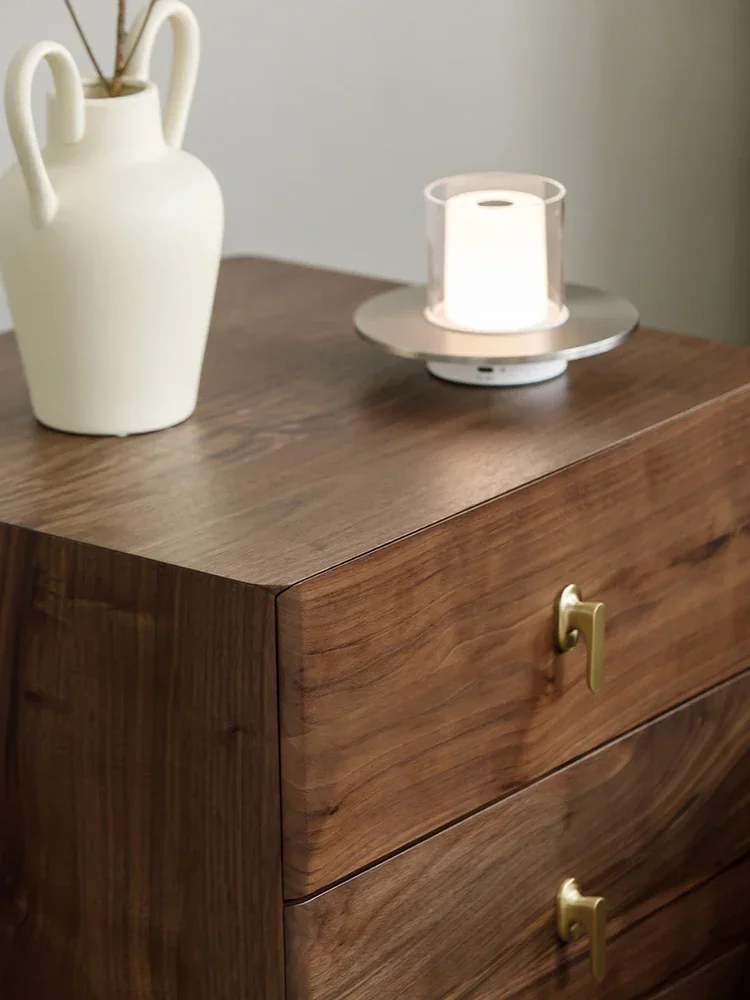 خزانة بأدراج بجانب السرير من خشب الجوز الأسود في أمريكا الشمالية على الطراز الإيطالي خفيفة لغرفة النوم الفاخرة بجانب السرير وخزانة من الخشب الصلب #4