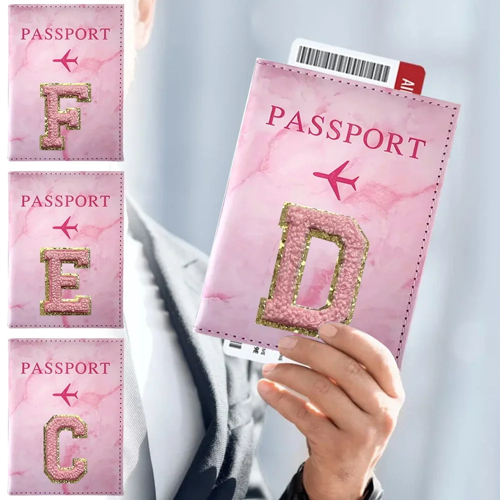 

PU Passport Holder Pink Color Ticket Passport Covers Embroidery Label Series ID Credit Card Holder Cover Travel Accessorie