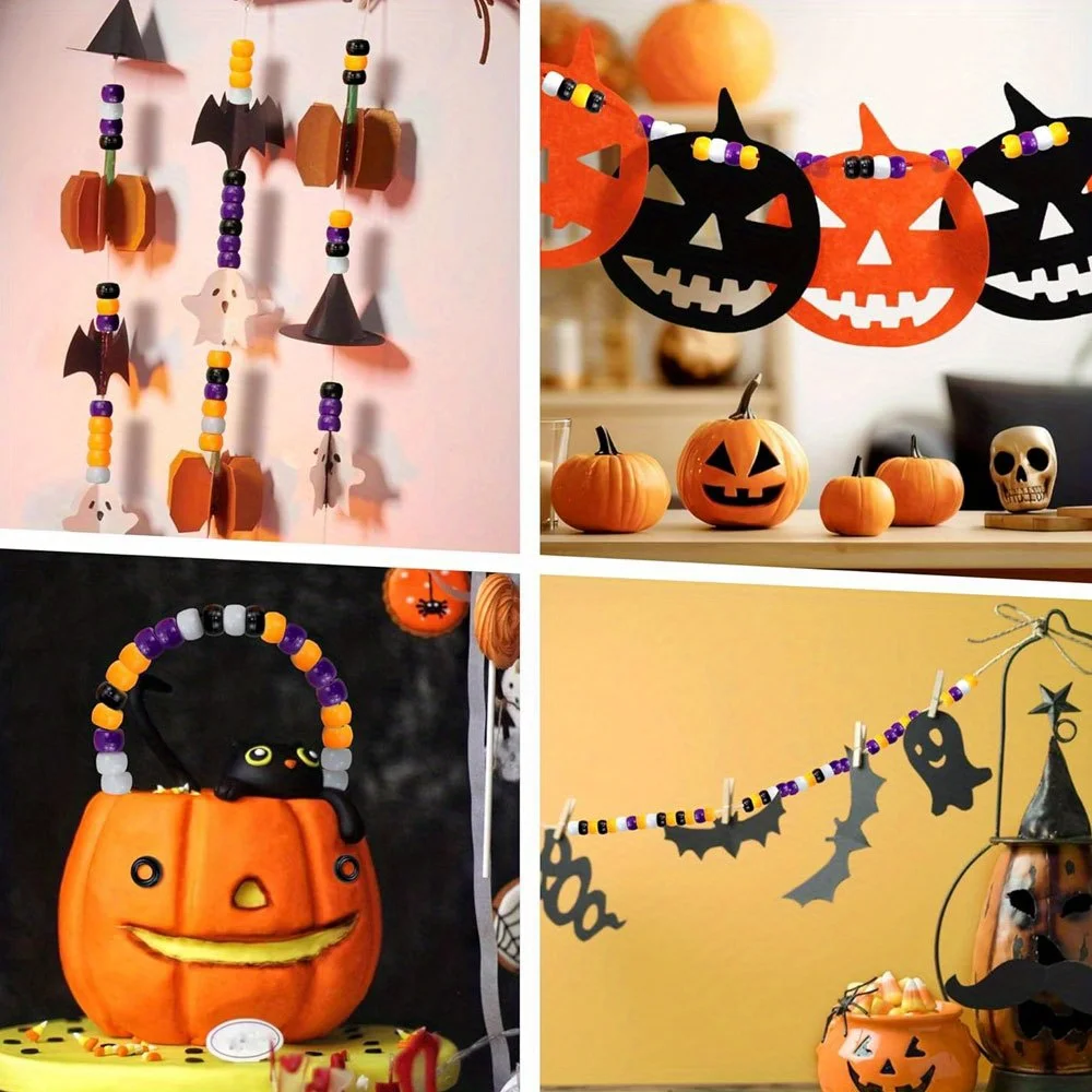 97/497/997 قطعة على شكل الهالوين برتقالي أرجواني أسود أبيض بيضاوي الشكل المهر ، قلادة سوار ذاتي الصنع ، هدية عيد الشكر للهالوين