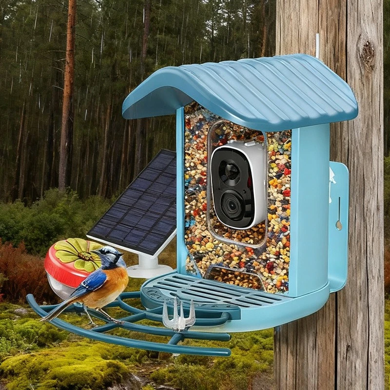 Mangeoire intelligente AI mangeoire pour petits oiseaux en plein air caméra visuelle mangeoire à oiseaux à charge automatique solaire