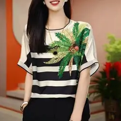 New Summer Short-sleeved T-shirts Slim and Fashionable Printed Round Neck Top Pullover Loose Tee
