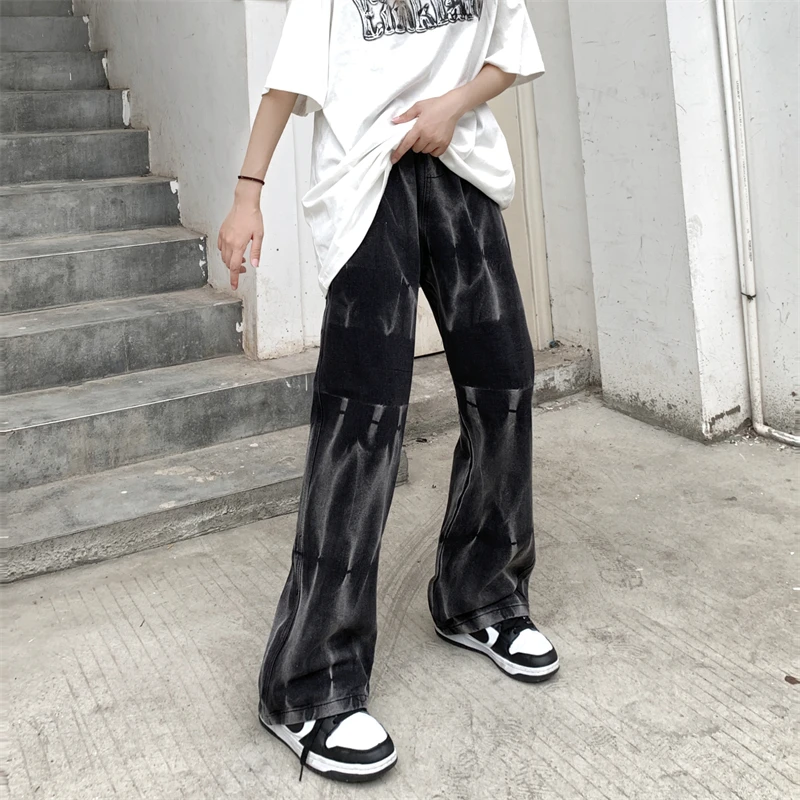 Jeans Women Vintage Washed Tie-dye Baggy All-match Fashion Korean Style Straight Denim Trousers Streetwear Harajuku Autumn Daily