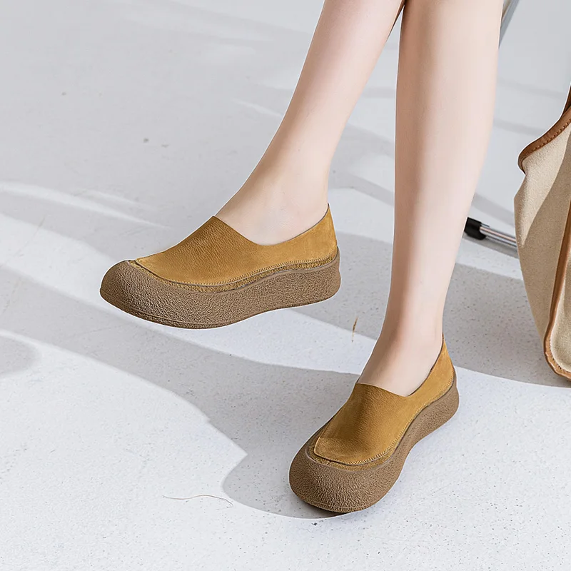 DIMANYU Women Loafers Retro 2025 Autumn New Genuine Leather Ladies Shoes large Size Flat Casual One-foot Slip-on Shoes For Women