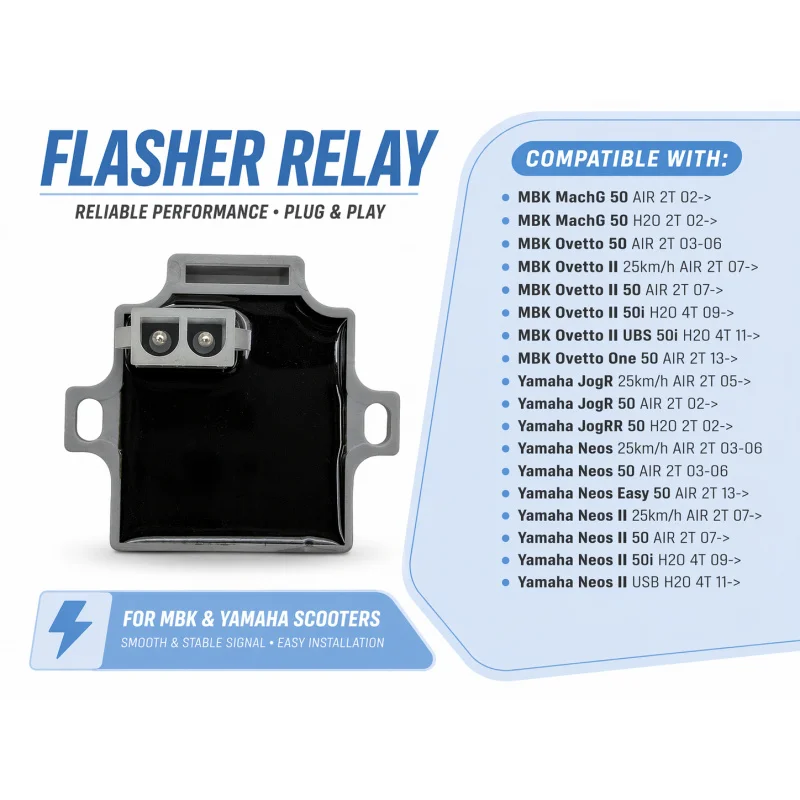 Flasher Relay Compatible with Yamaha JogR JogRR Neos & MBK Ovetto MachG 50cc Scooters, 2T/4T Models, Easy Installation