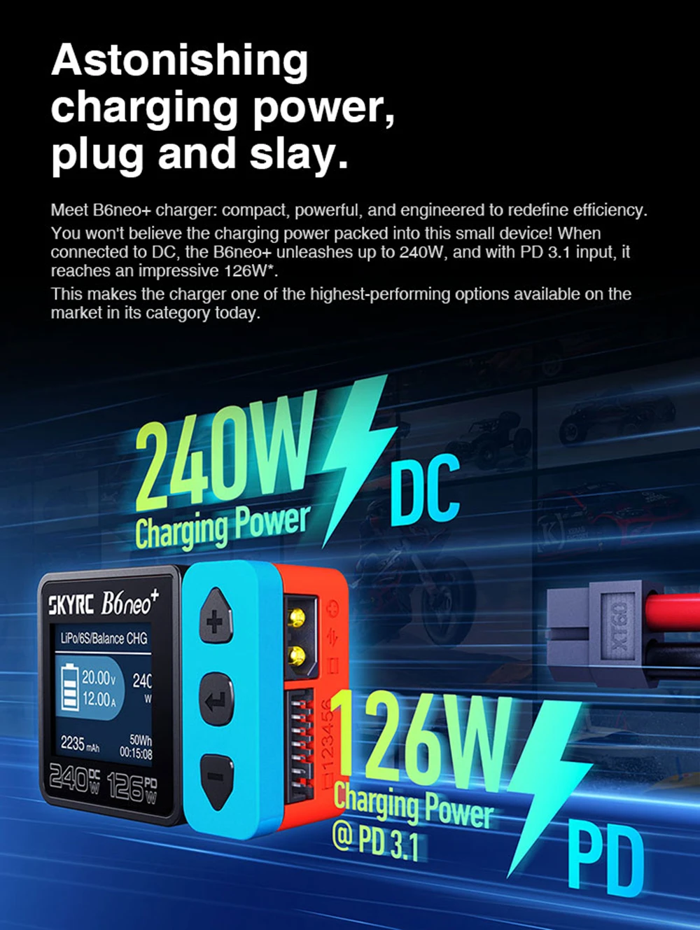 SkyRC B6 Neo Smart Charger DC 200W PD 80W LiPo Battery Balance Charger SK-100198 Compact 6S Charger Discharger