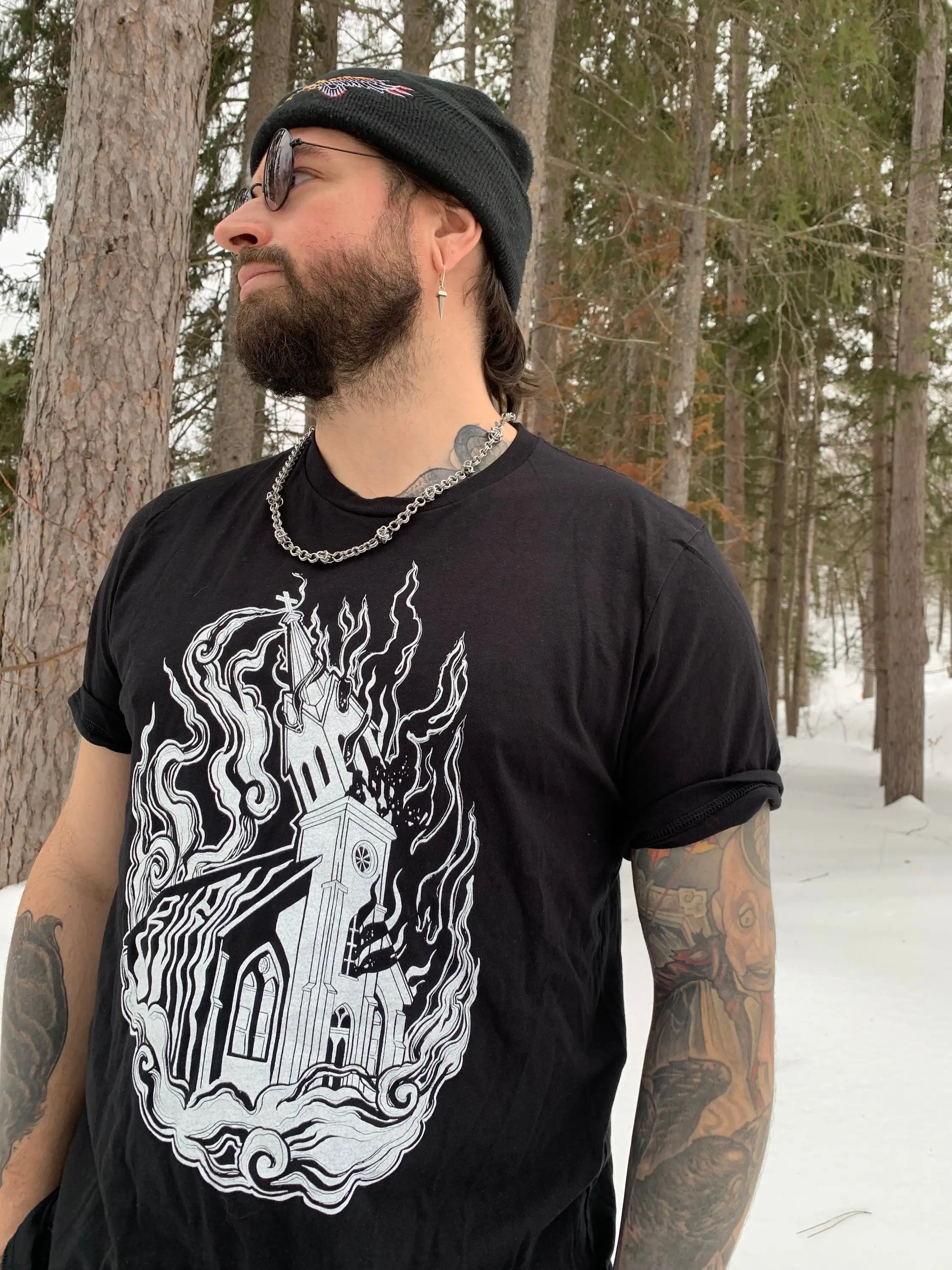 Burning Church Shirt, Screenprinted Bella Canvas Tee